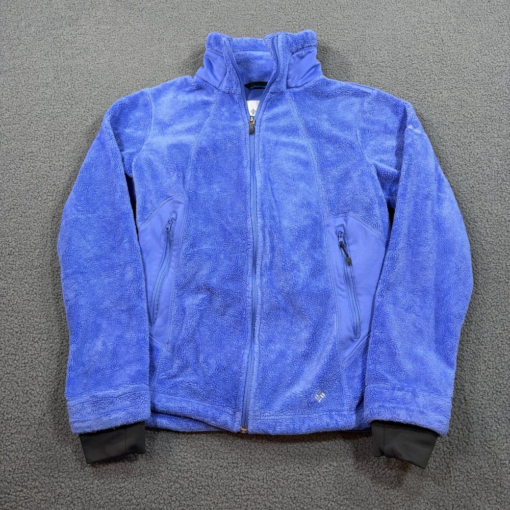 Columbia Fleece Jacket Womens S Blue WL 6660 Full Zip Mock Neck High Pile Soft